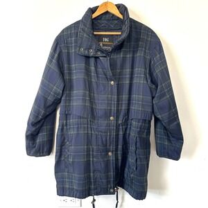 VTG London Fog Plaid Jacket Thinsulate Navy Green Coat Women M Preppy Field Coat